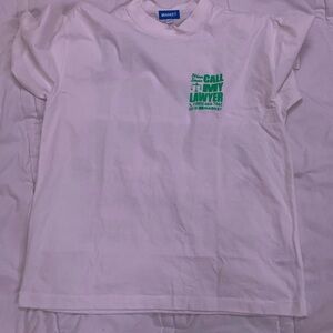 White Graphic Tee with Green Lawyer Print